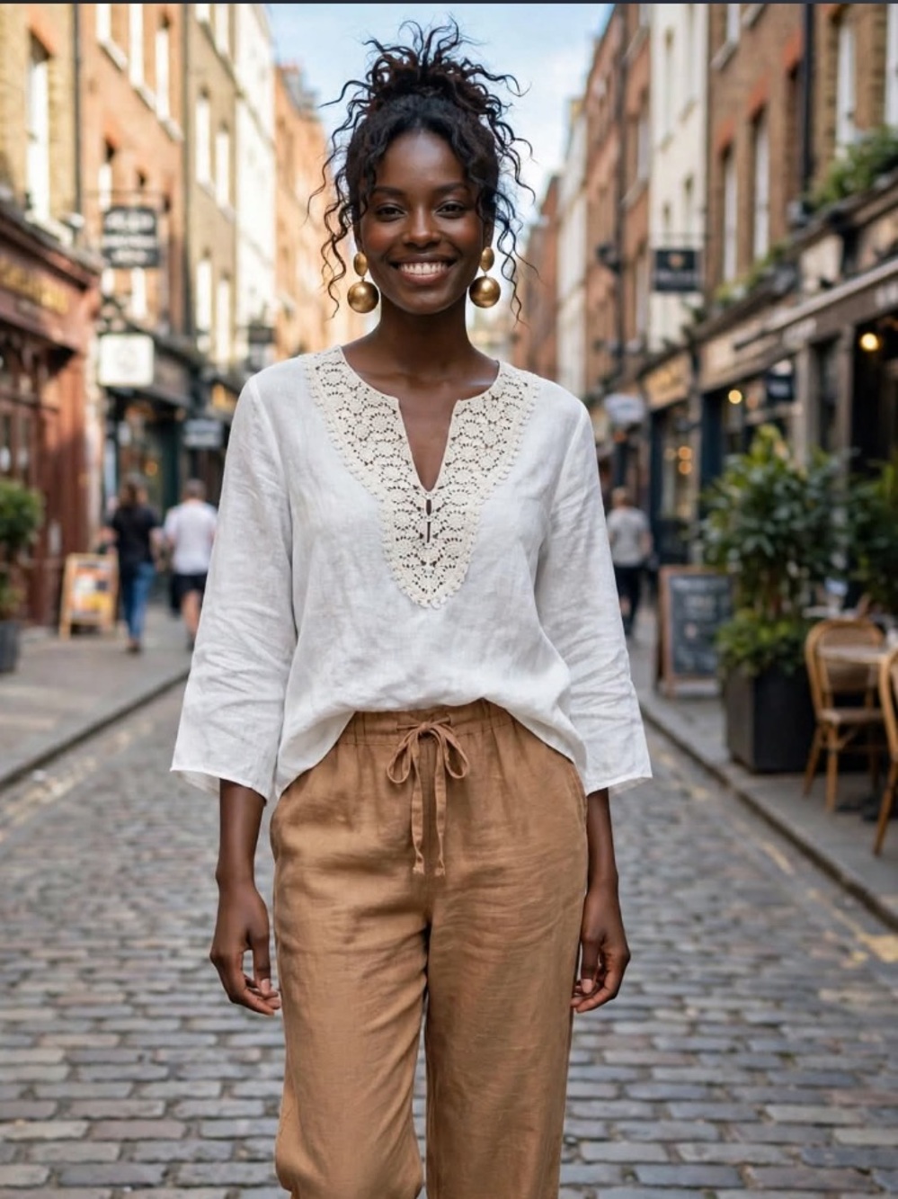 Zara Linen Wide-Leg Pants in Tan